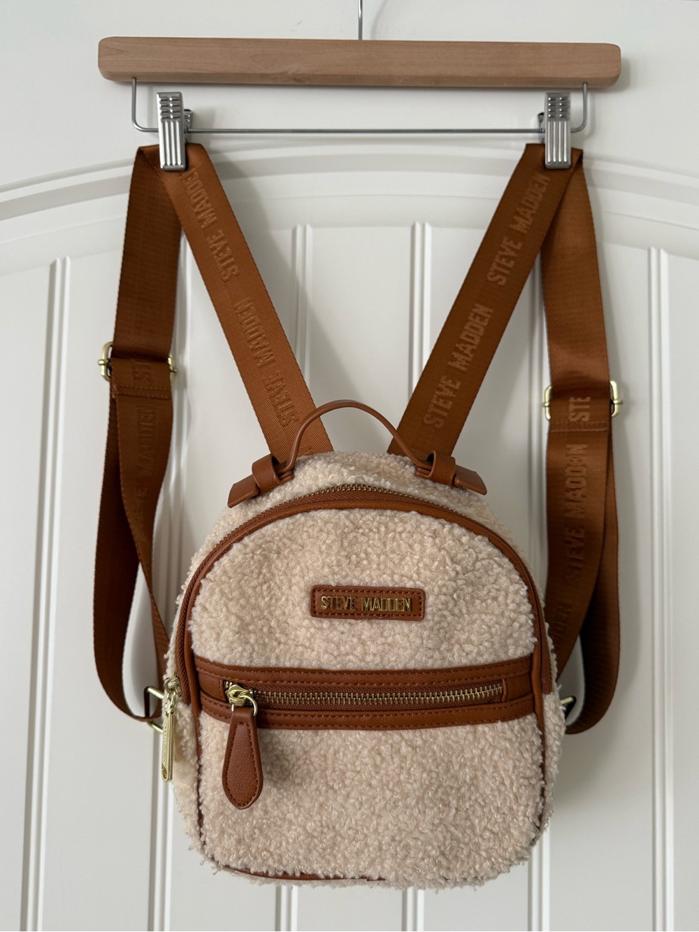 Steve Madden Cream Sherpa Mini Backpack